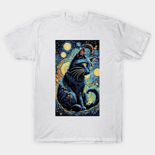 Starry Night Whiskers: Van Gogh's Feline Reverie T-Shirt